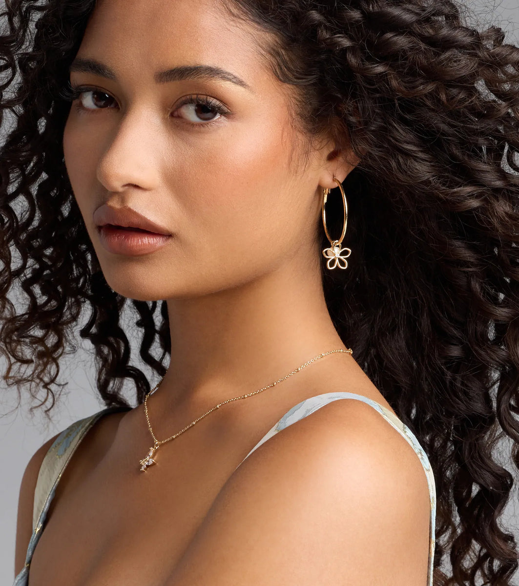 D9024 Flower hoop earrings with pearls main image 0