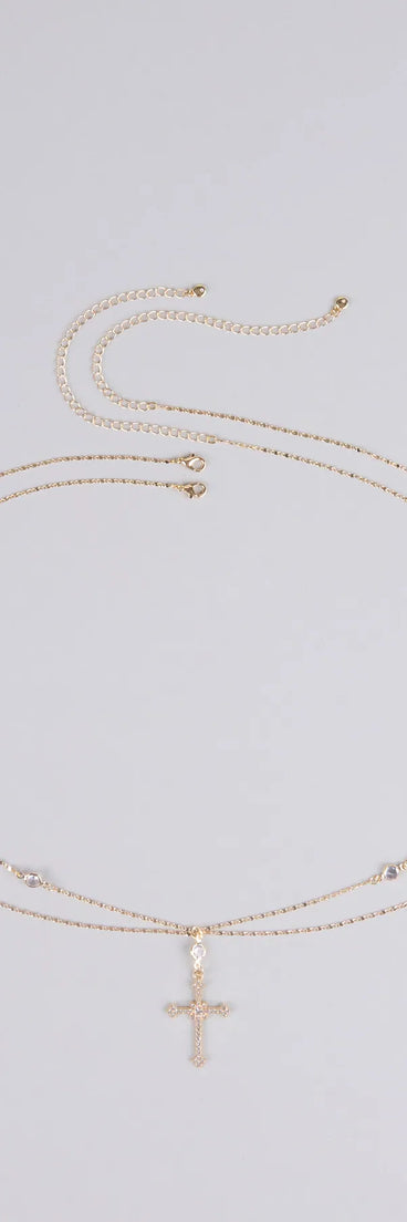 In Full Faith Cross Rhinestone Charm Belly Chain