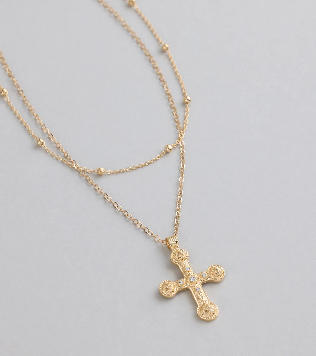 Divinely Draped Dainty Layered Cross Necklace | Windsor
