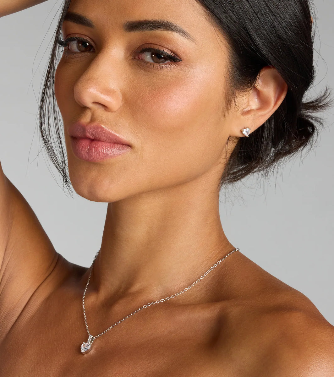 Sweet Talk Sparkle Heart Necklace And Stud Set | Windsor
