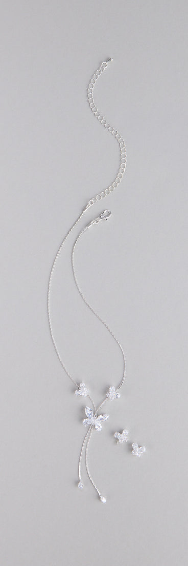 Forever Flutter Rhinestone Necklace And Earrings Set