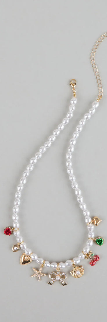Sweet And Playful Charm Faux Pearl Necklace