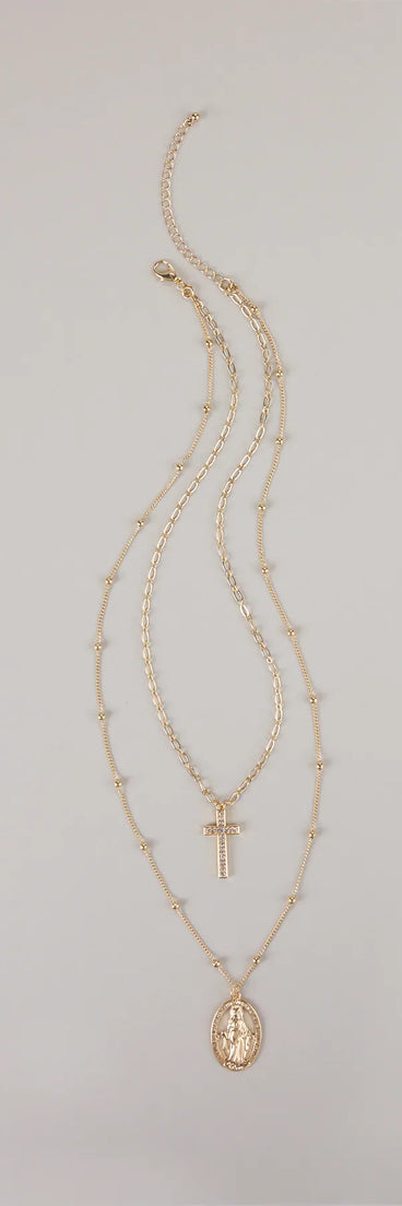 Divine Layers Cross Pendant Chain Necklace