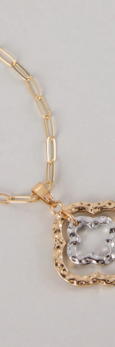 Stay Lucky Clover Charm Paperclip Chain Necklace