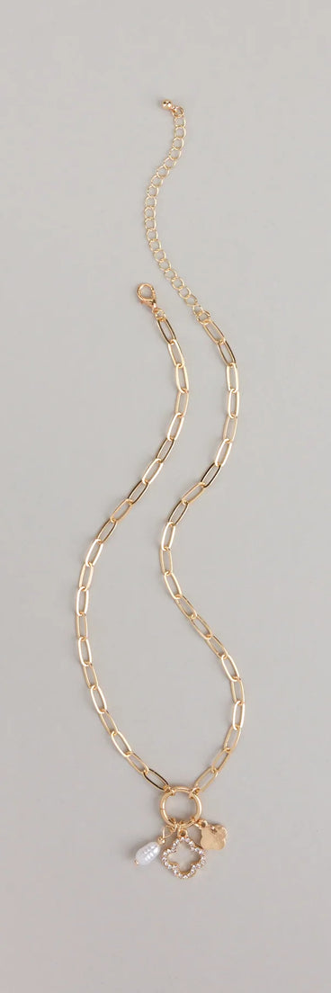 Good Luck Clover And Pearl Charm Necklace