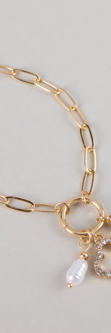 Good Luck Clover And Pearl Charm Necklace