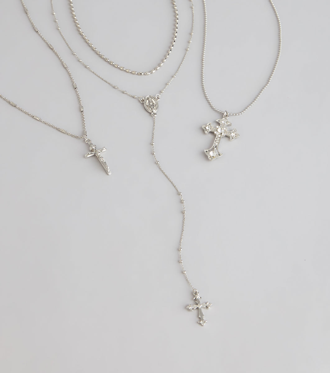 Keep It Layered Cross Charm Necklace Set | Windsor