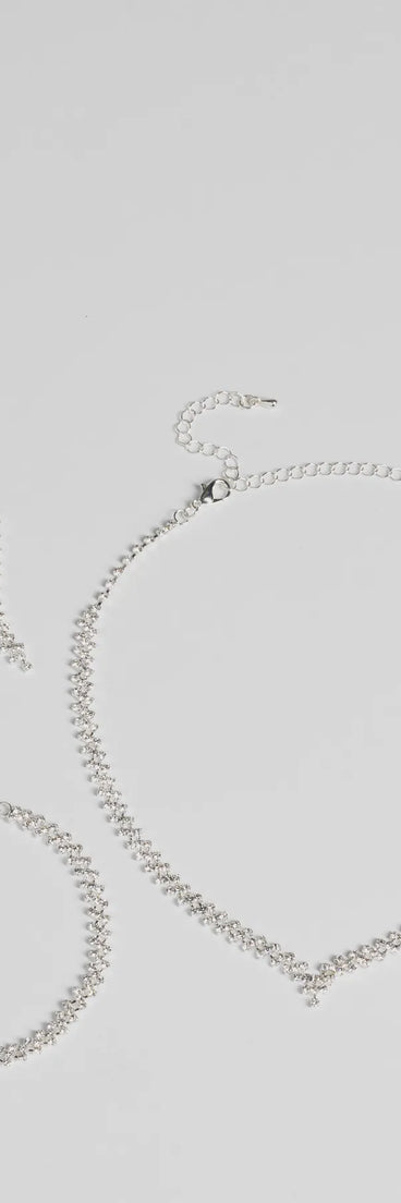 Celebrate in style with the All In The Shine Necklace Set, a silver formal wedding guest dress featuring an elegant silhouette and luxe details, perfect for a black-tie celebration.