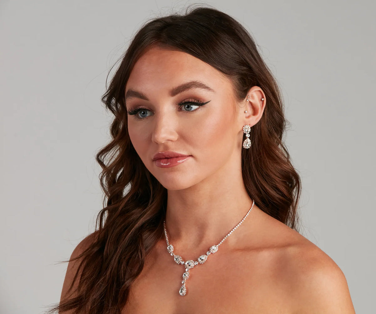 Halo Rhinestone Necklace And Drop Earrings Set | Windsor