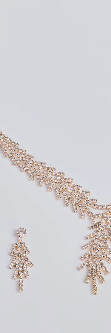 All That Glitz Rhinestone Fringe Necklace And Earrings Set