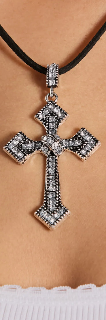 Edgy Gothic Rhinestone Cross Necklace