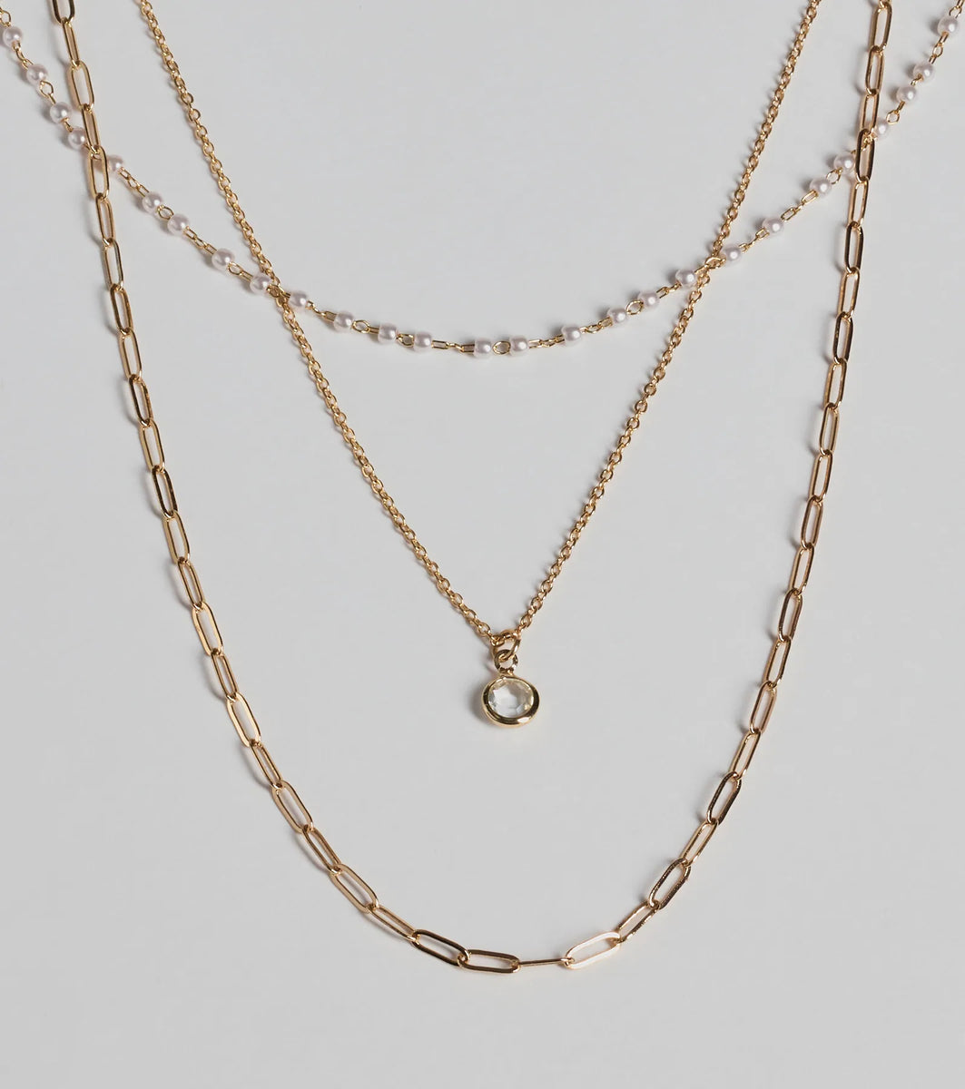 Casual-Chic Pearl Chain Layered Necklace Set | Windsor Casual-Chic Pearl Chain Layered Necklace Set | Windsor