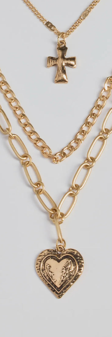 Love To Layer Heart And Cross Layered Necklace