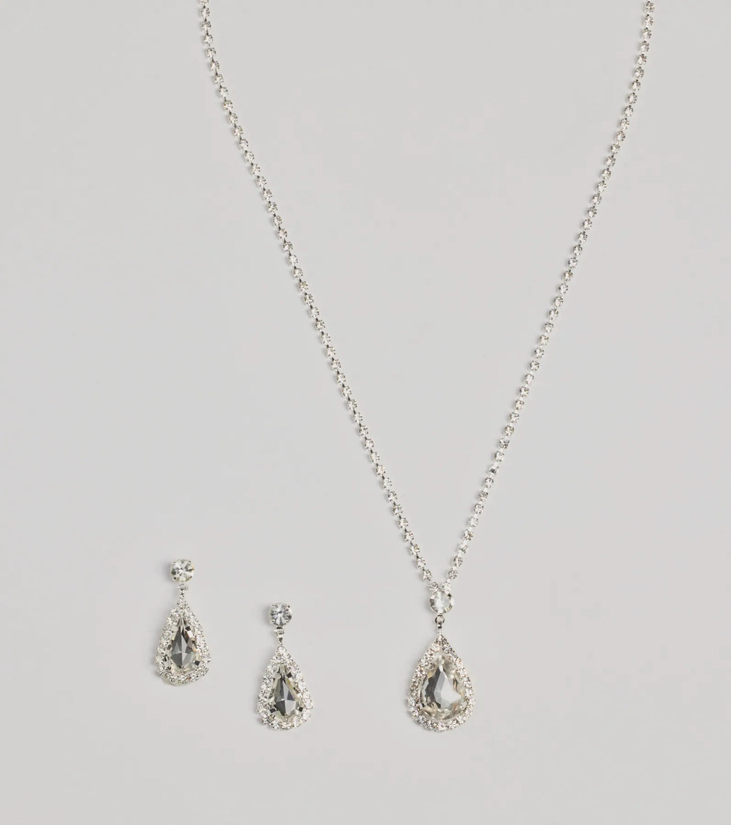 Luxe Teardrop Rhinestone Necklace And Earrings Set | Windsor