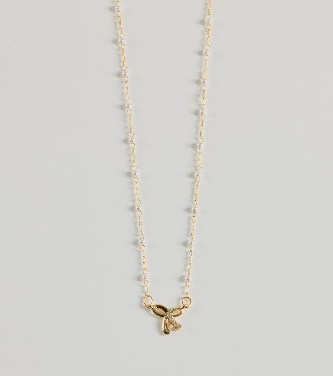 ★早期完売★Numbering★MINI RIBBON PEARL NECKLACE#9708★人気 Chunky Pearl Ribbon Necklace • Blush Pink Satin Ribbon Tie
