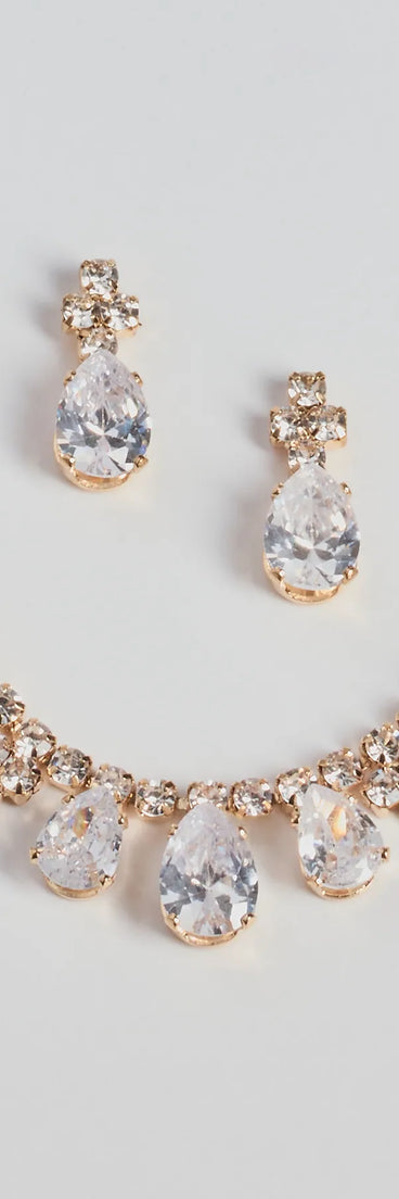 Glitzy Teardrop Rhinestone Necklace And Earrings Set