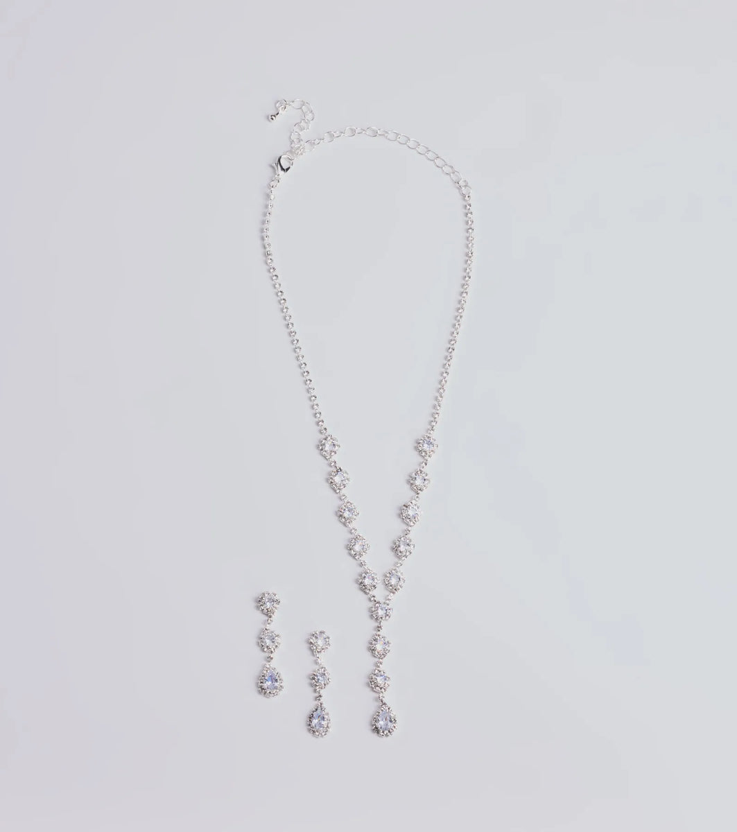 Luxe Rhinestone Lariat Necklace And Earrings Set | Windsor