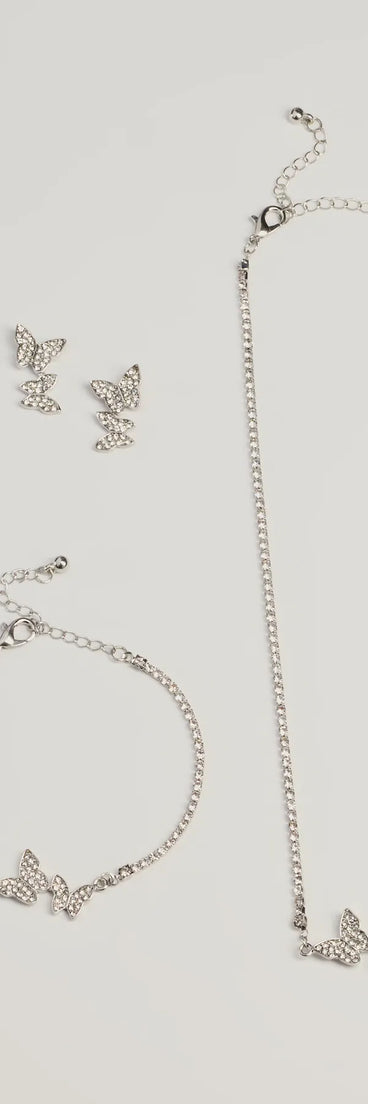 Fluttering Elegance Rhinestone Butterfly Glam Necklace Set