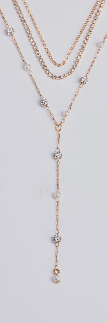 Glam Moment Rhinestone and Faux Pearl Lariat Necklace Set