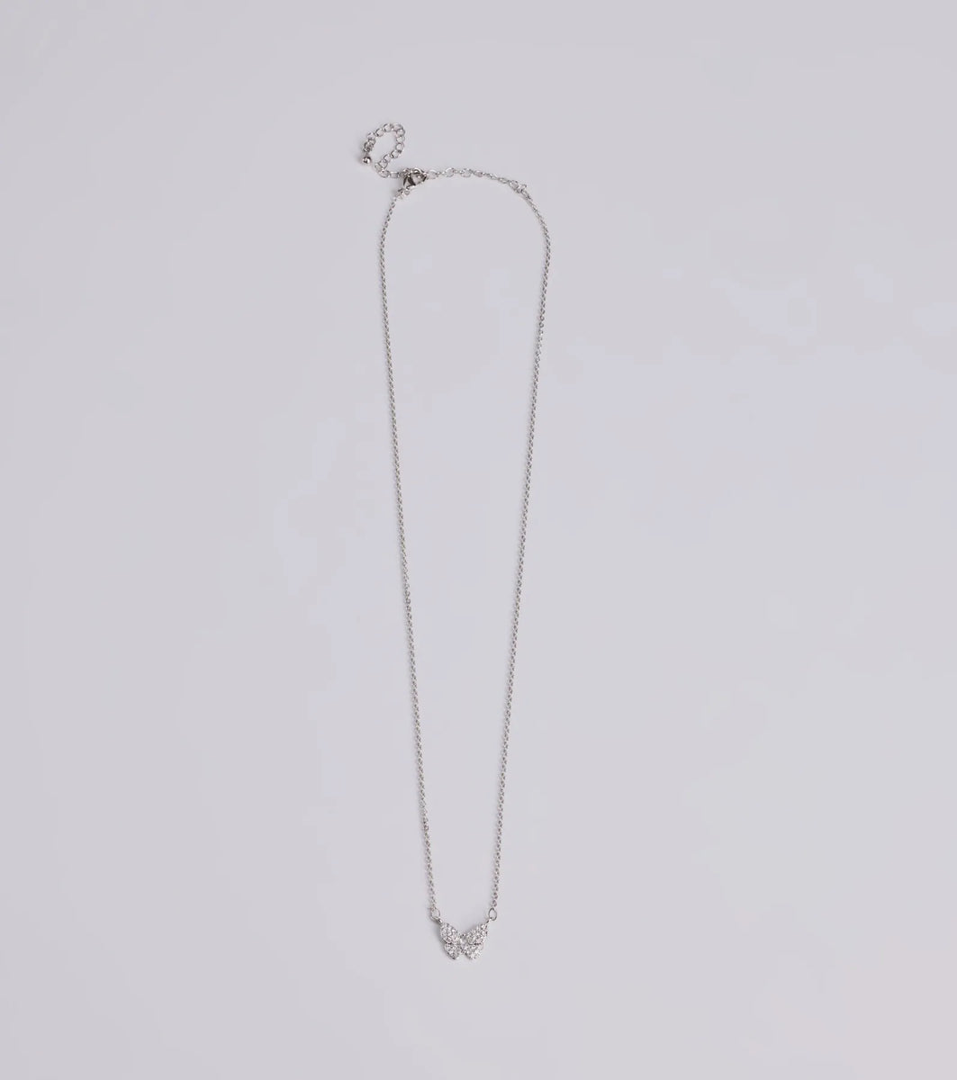 Glam Cutie Dainty Rhinestone Butterfly Charm Necklace | Windsor
