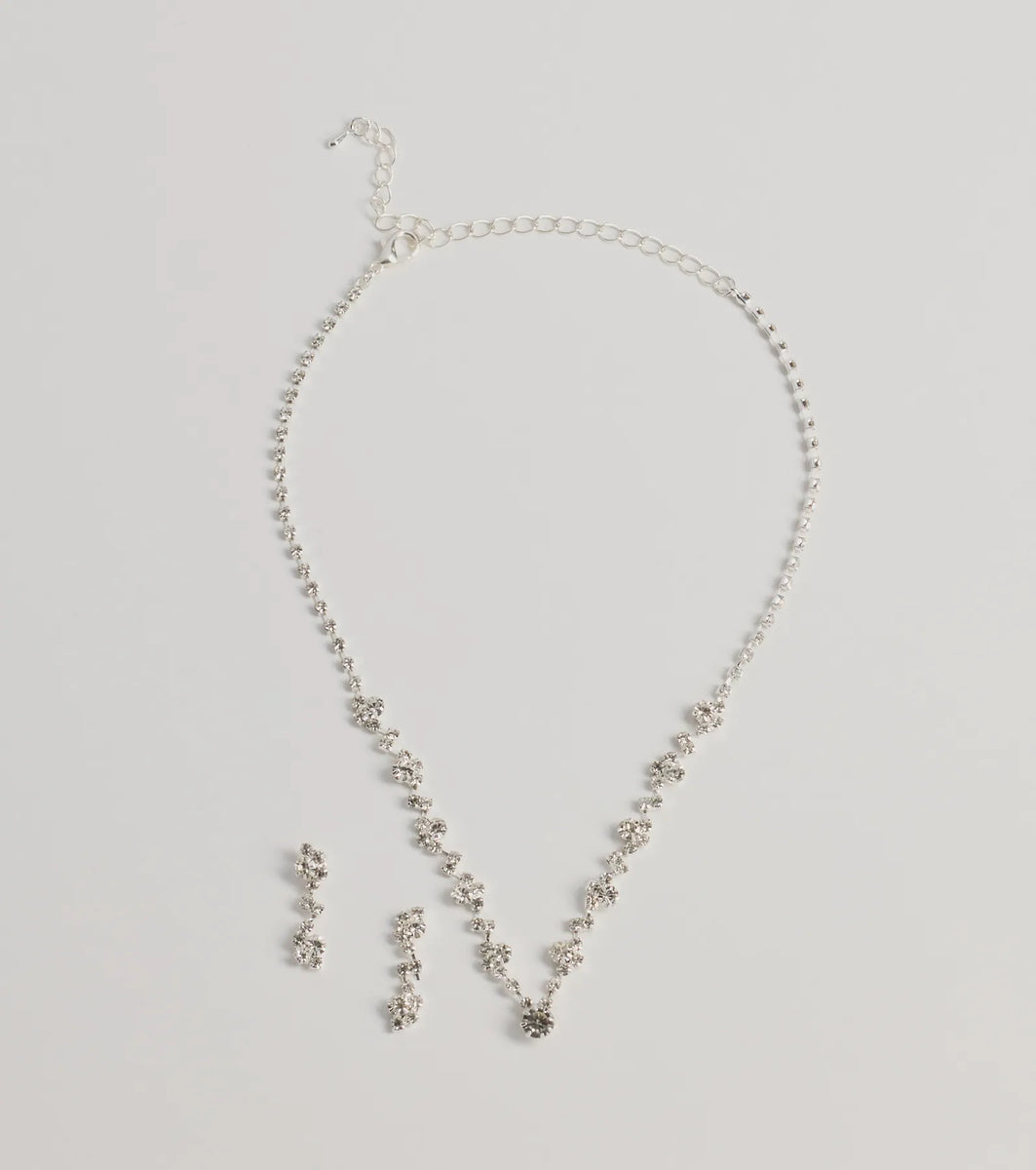 Shimmering Statement Rhinestone Cluster Necklace Set | Windsor