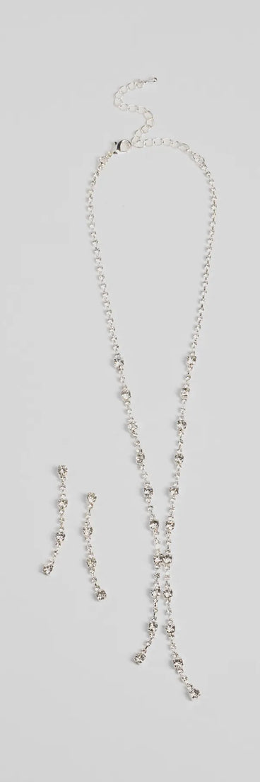 Glam Shine Rhinestone Lariat Necklace Set