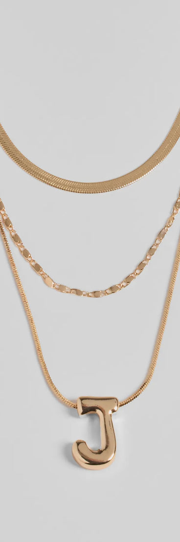 J Initial Layered Bubble Necklace