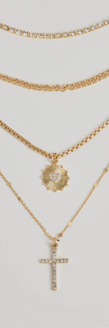 Sleek Bliss Layered Cross Charm Necklace, a trendy gold addition to women's going-out outfits, is ideal for Christmas party outfits, chic NYE attire, or winter night-out looks that keep you on-trend!