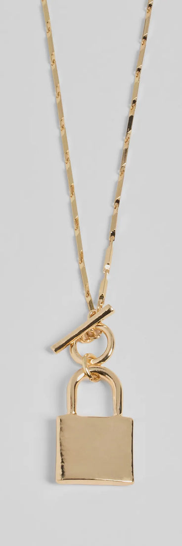 Glam Secret Lock Pendant Charm Necklace