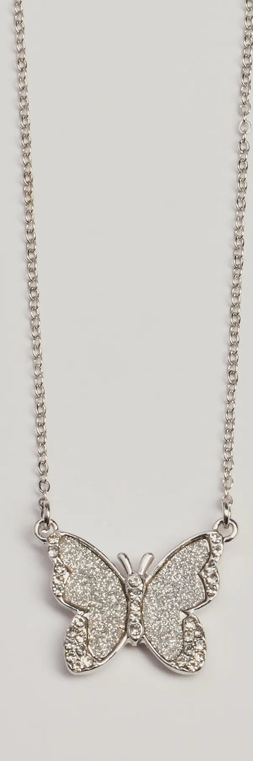 Fluttery Glam Rhinestone Butterfly Pendant Necklace