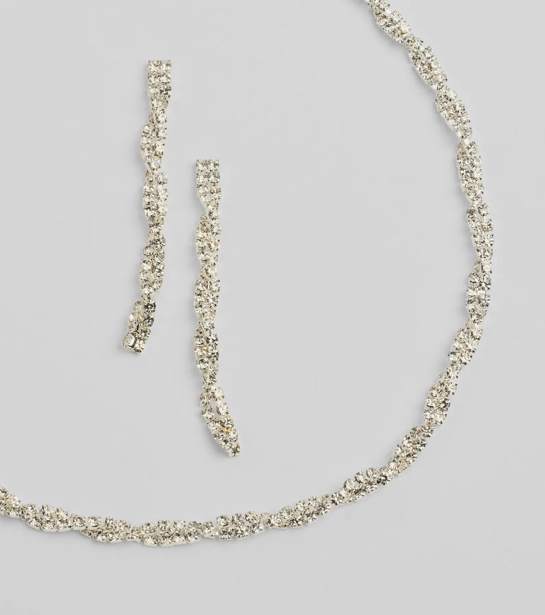 ネックレス・ペンダント wing bling 14k stay necklace Glamorous Twists Rhinestone Necklace And Earrings Set | Windsor