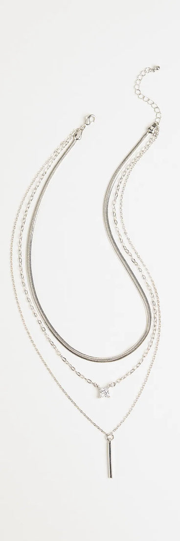 Get inspired with the Glittering Dream Layered Necklace, a feed-worthy silver piece that’s part of Windsor's updated and curated women’s clothing edit packed with must-have fall outfit ideas.