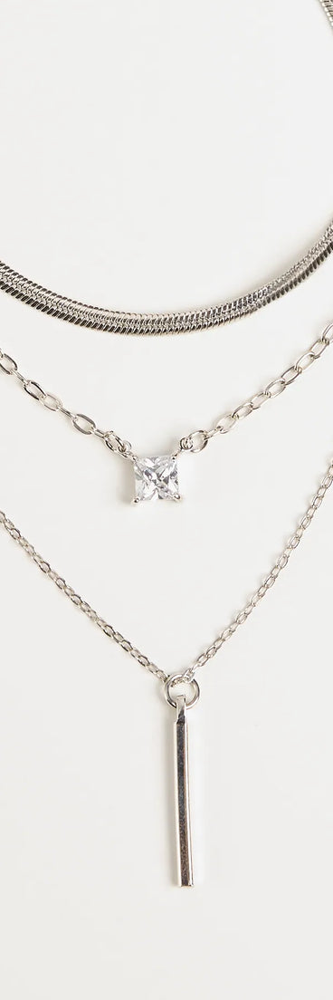 Get inspired with the Glittering Dream Layered Necklace, a feed-worthy silver piece that’s part of Windsor's updated and curated women’s clothing edit packed with must-have fall outfit ideas.