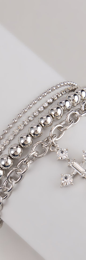 Divine Shine Cross Charm Layered Bracelet