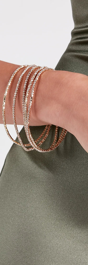 Glam Spark Rhinestone Bangle Bracelet Set