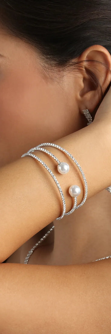 Pure Elegance Rhinestone And Pearl Cuff Bracelet