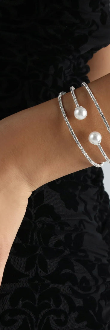 Pure Elegance Rhinestone And Pearl Cuff Bracelet