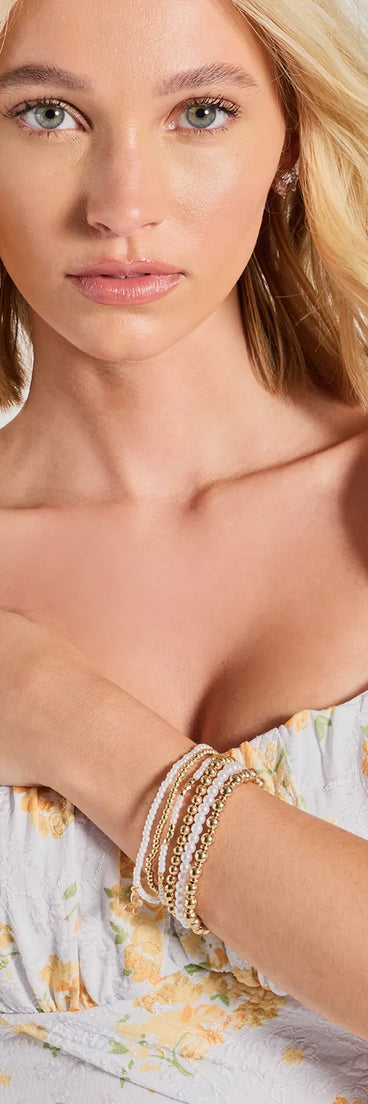 Butterfly Charm Faux Pearl Stretch Bracelet Set