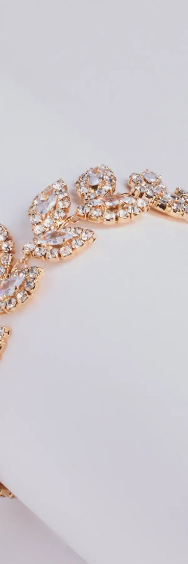 Elevated Glam Rhinestone Leaf Clasp Bracelet
