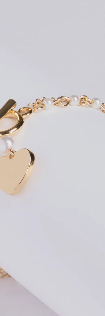 Luxe Find Heart Charm Pearl Chain Bracelet