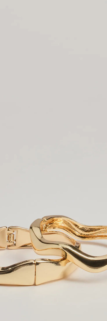 Glam In Motion Two-Pack Metal Hinge Bracelet, a trendy gold addition to women's going-out outfits, is ideal for Christmas party outfits, chic NYE attire, or winter night-out looks that keep you on-trend!