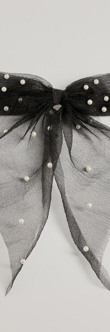 Upgrade your style game for 2025 with the Adorable And Chic Pearl Detail Hair Bow Clip in black, perfect for any fashion-forward wardrobe.