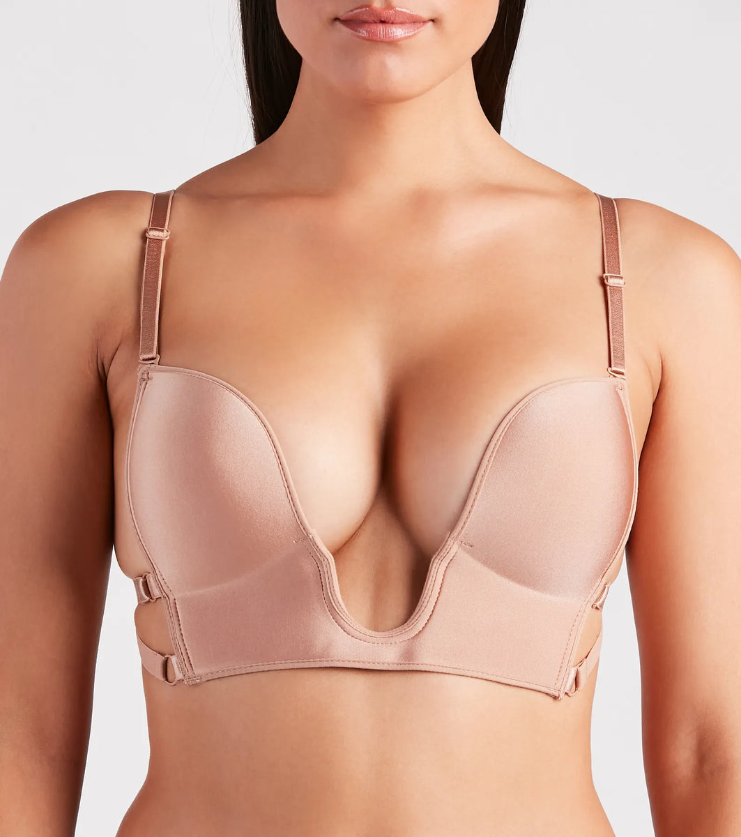 backless low cut dress bra Low Back Push Up Bra for Backless Dress U Plunge Bra with Clear Straps Black / M main image 1