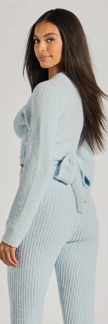 Cozy Life Chenille Knit Wrap-Front Crop Top