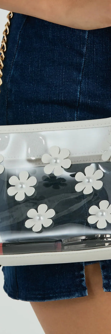 Blooming Chic Flower Detail Clear Crossbody Bag