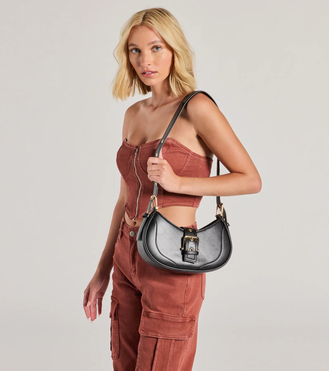 Season Staple Denim Print Faux Leather Shoulder Bag | Windsor