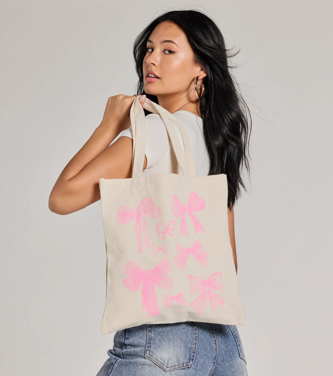 Blue Bow Canvas Tote