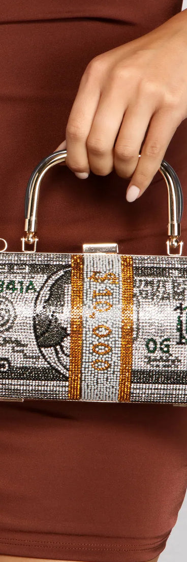 I Get Money Rhinestone Clutch