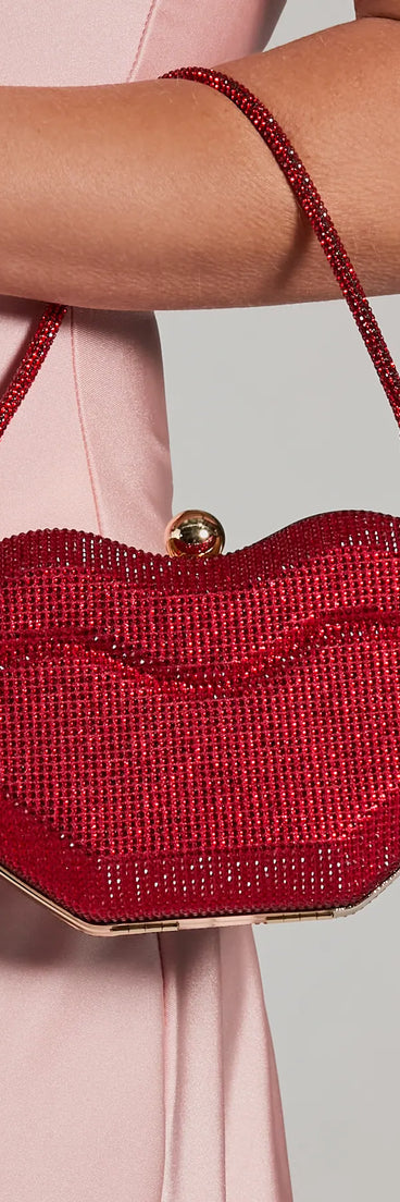 Kiss Me Rhinestone Lip Clutch Bag