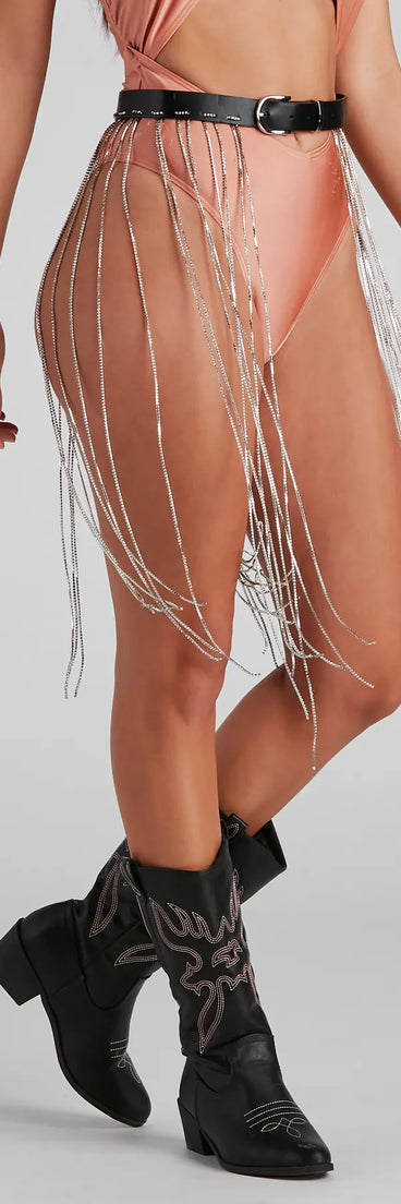 Festive Babe Rhinestone Fringe Belt